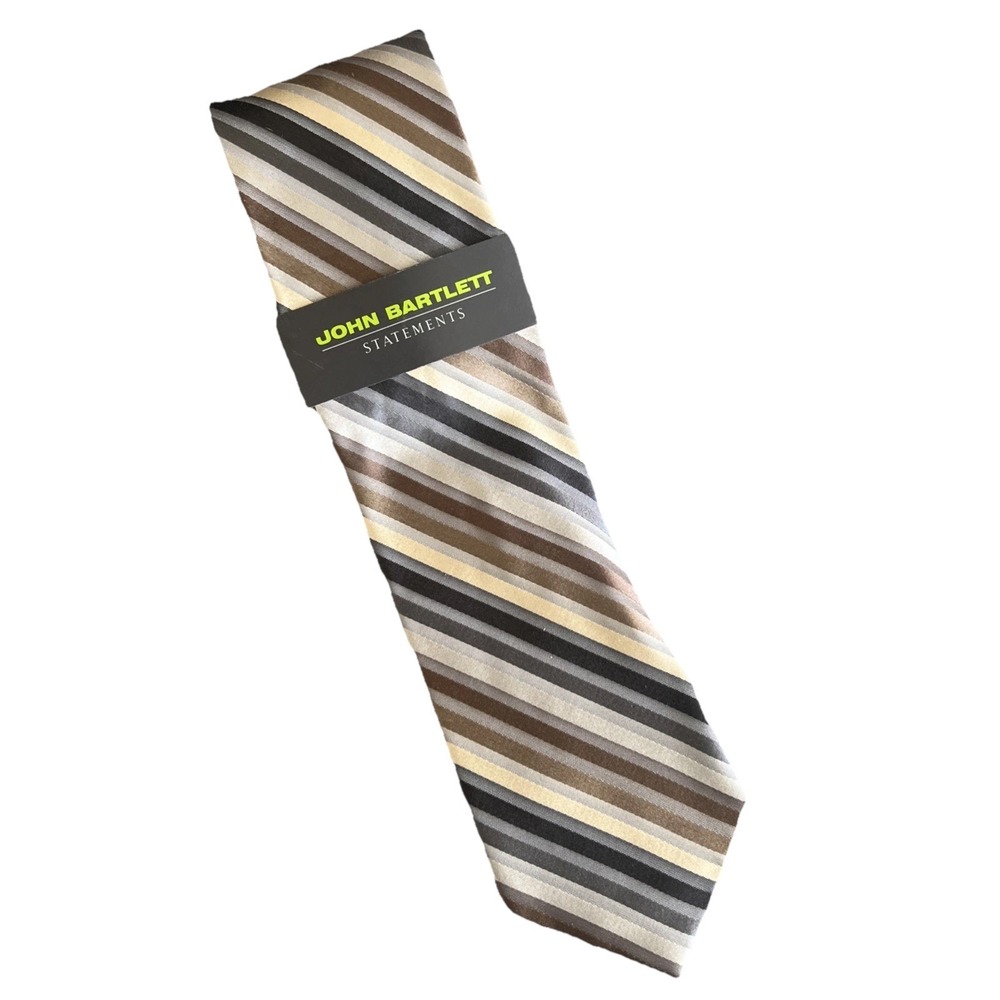 John Bartlett Statements Necktie Men's 100% Silk Striped‎ Brown Gray Formal New
